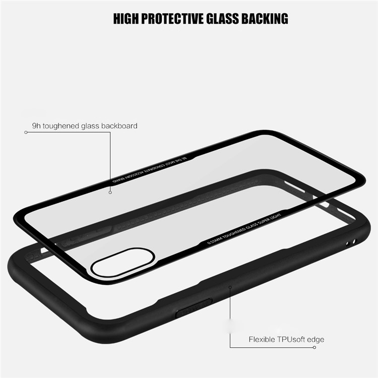 Fashionable XO Clear Glass Back + TPU Edges Mobile Phone Case for iPhone X Black on sale at