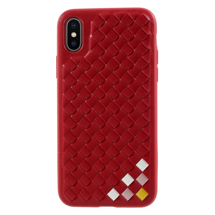 MUTURAL Woven Pattern Leather Coated PC + TPU Edge Hybrid Case for iPhone X - Red-3
