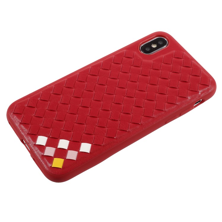MUTURAL Woven Pattern Leather Coated PC + TPU Edge Hybrid Case for iPhone X - Red-4