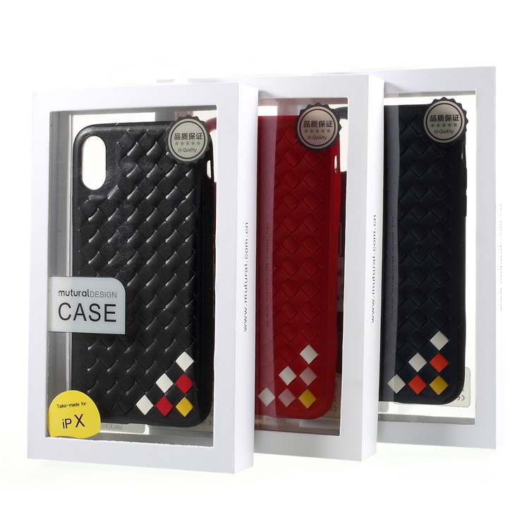 MUTURAL Woven Pattern Leather Coated PC + TPU Edge Hybrid Case for iPhone X - Red-6