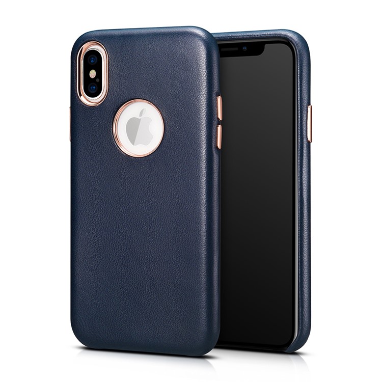 

XOOMZ Electroplating Sheep Texture Genuine Leather Coated PC Mobile Cover for iPhone X/10 - Dark Blue