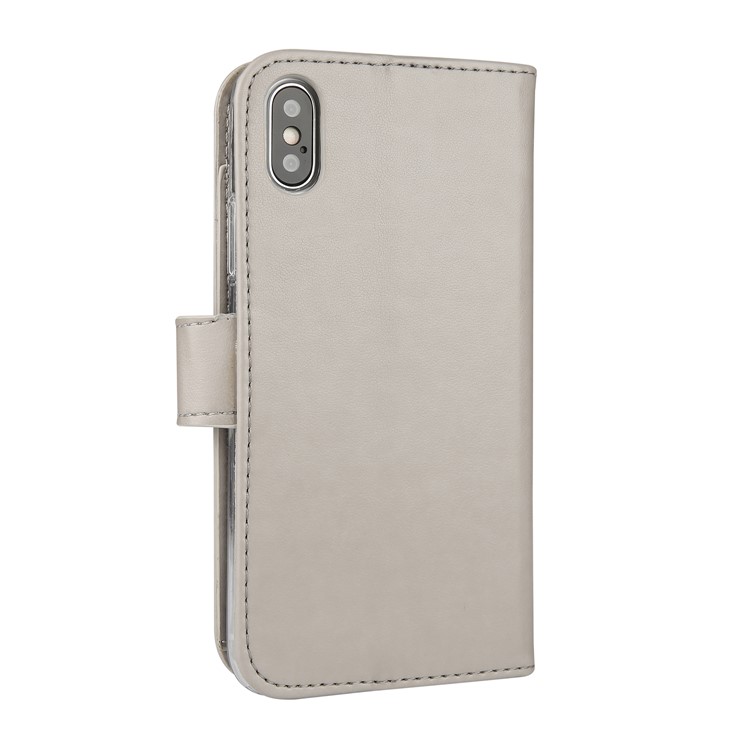 Imprint Plant and Butterfly Pattern Stand Leather Wallet Case for iPhone X/10 - Grey-3