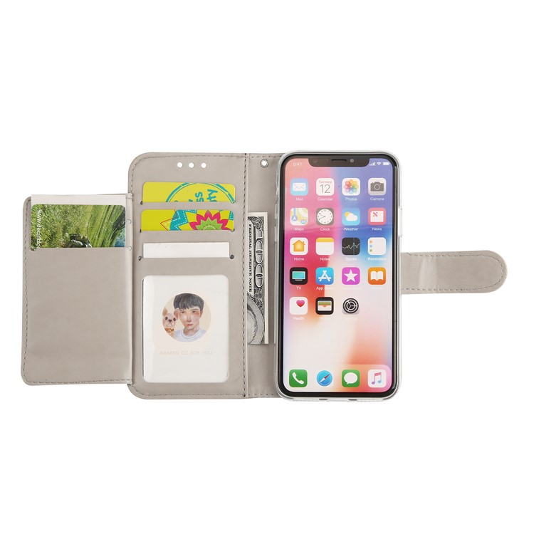Imprint Plant and Butterfly Pattern Stand Leather Wallet Case for iPhone X/10 - Grey-8