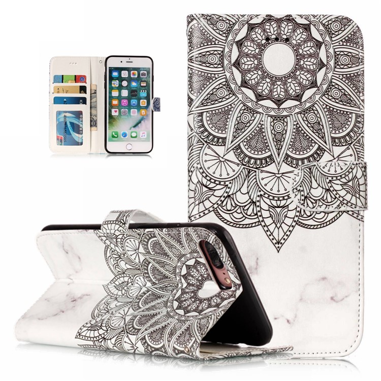 

Patterned Embossment Leather Wallet Protective Cover for iPhone 8 Plus / 7 Plus - Henna Flower, iPhone 8 Plus 5.5 inch