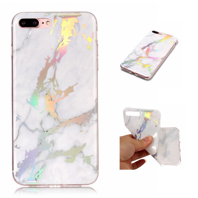 Marble Pattern Colorized Electroplated TPU Back Shell for iPhone 8 Plus / 7 Plus - White