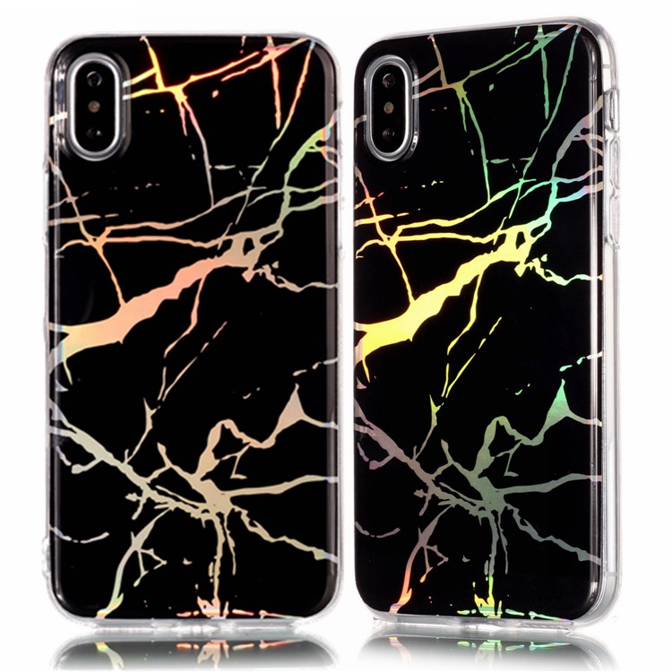 Motif En Marbre Colorisé Plaqué TPU Étui Arrière Pour Iphone X - Noir-1