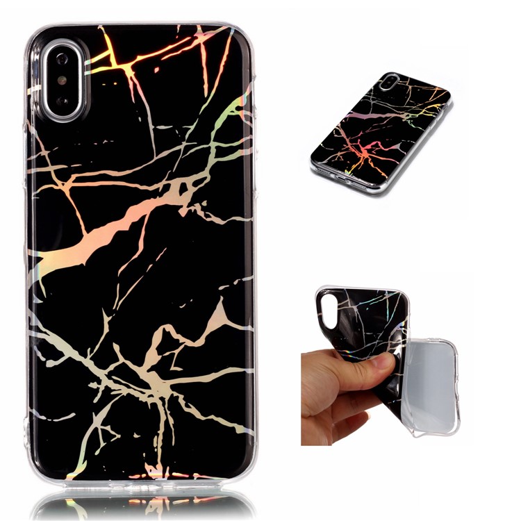 Motif En Marbre Colorisé Plaqué TPU Étui Arrière Pour Iphone X - Noir-2