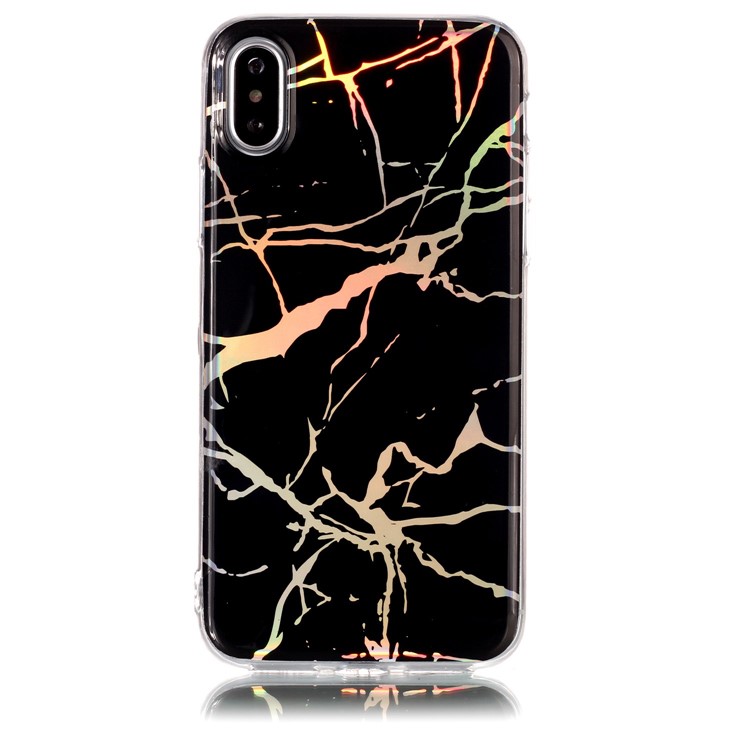 Motif En Marbre Colorisé Plaqué TPU Étui Arrière Pour Iphone X - Noir-3