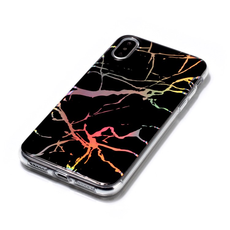 Motif En Marbre Colorisé Plaqué TPU Étui Arrière Pour Iphone X - Noir-5