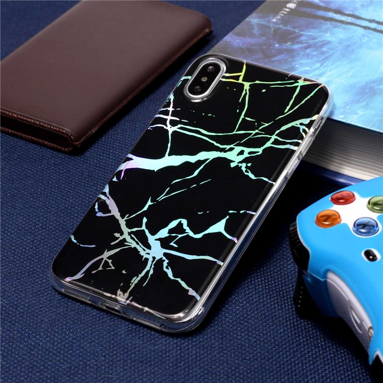 Motif En Marbre Colorisé Plaqué TPU Étui Arrière Pour Iphone X - Noir-6