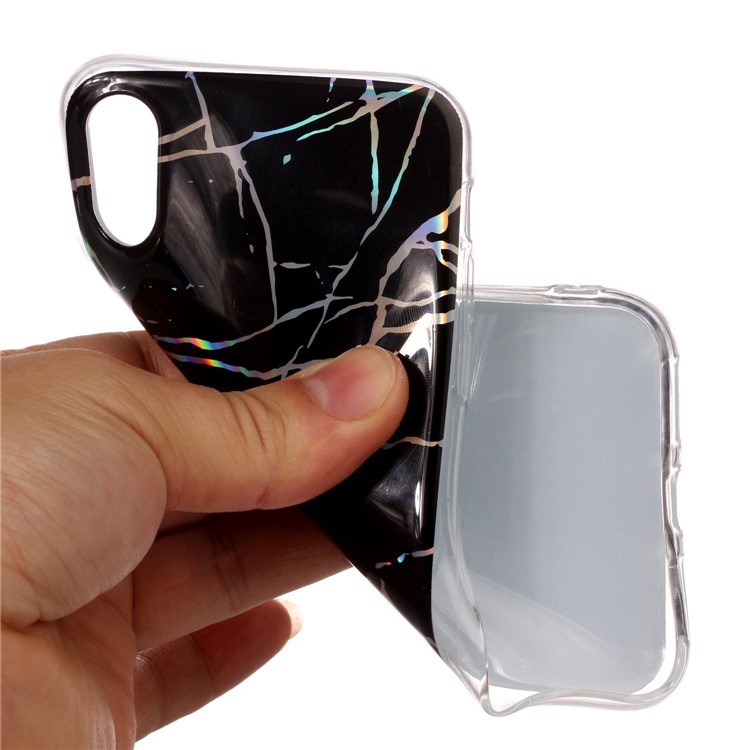 Motif En Marbre Colorisé Plaqué TPU Étui Arrière Pour Iphone X - Noir-7