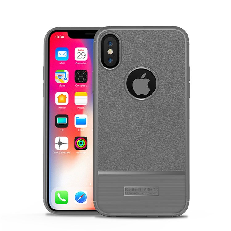 

Litchi Texture TPU Mobile Back Cover for iPhone XS / X 5.8 inch - Grey, iPhone Xs
