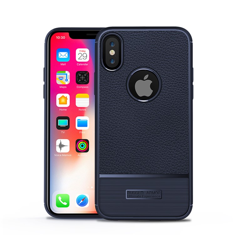 

Litchi Texture Защитный Чехол Для Мобильного Телефона TPU Для Iphone X / Ten 5.8 Inch - Темно-синий, iPhone Xs