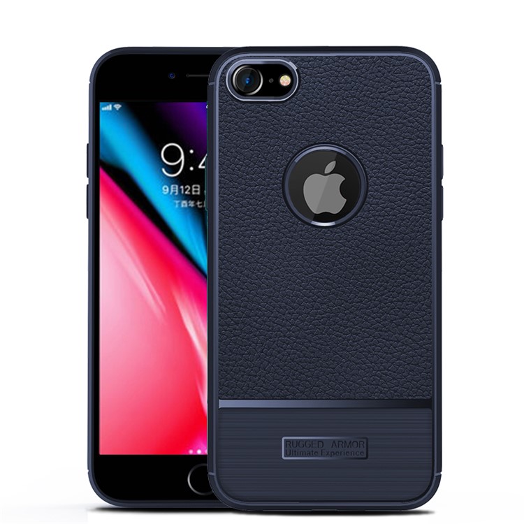 

Litchi Текстура Корпус Задней Панели TPU Для Iphone 8 / 7 4,7 Дюйма - Темно-синий, iPhone 8 4.7 inch