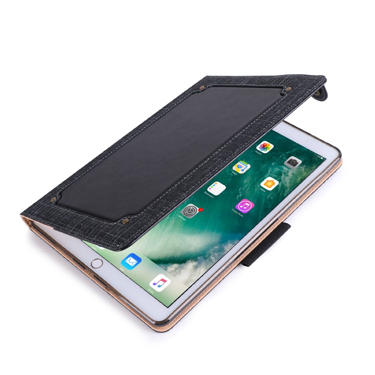 Splicing Cloth Texture PU Leather Wallet Stand Case with Strap for iPad Pro 10.5 (2017) - Black-10