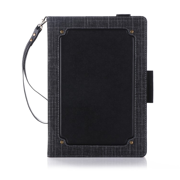 Splicing Cloth Texture PU Leather Wallet Stand Case with Strap for iPad Pro 10.5 (2017) - Black-2