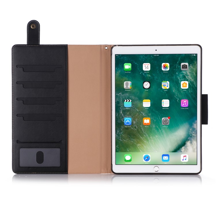 Splicing Cloth Texture PU Leather Wallet Stand Case with Strap for iPad Pro 10.5 (2017) - Black-4