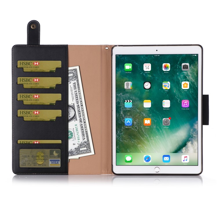 Splicing Cloth Texture PU Leather Wallet Stand Case with Strap for iPad Pro 10.5 (2017) - Black-5