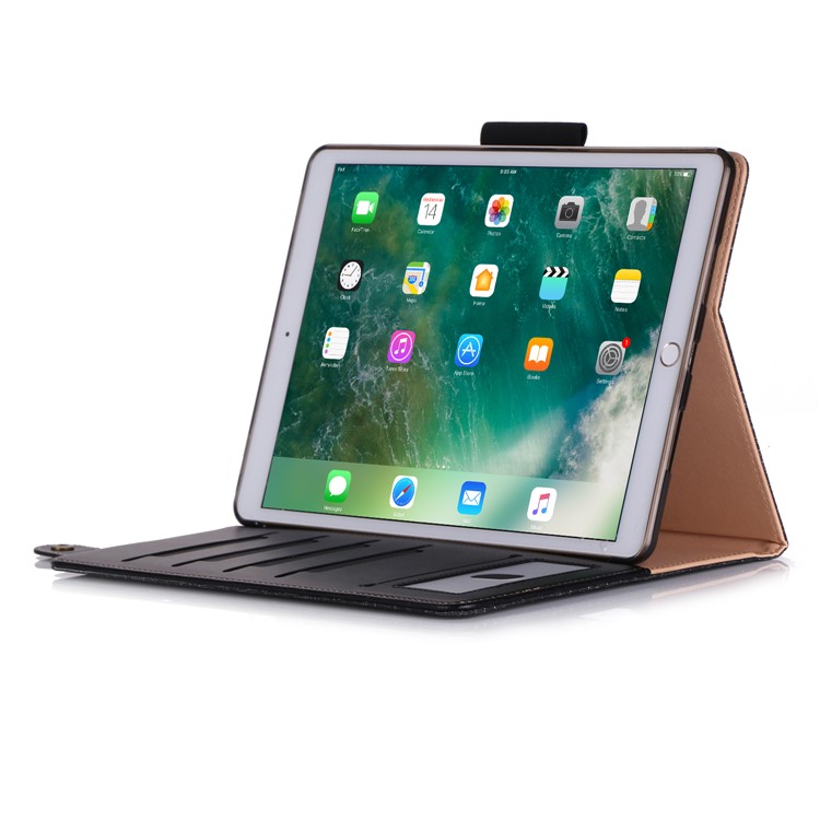 Splicing Cloth Texture PU Leather Wallet Stand Case with Strap for iPad Pro 10.5 (2017) - Black-6