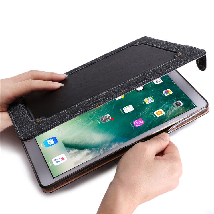 Splicing Cloth Texture PU Leather Wallet Stand Case with Strap for iPad Pro 10.5 (2017) - Black-8