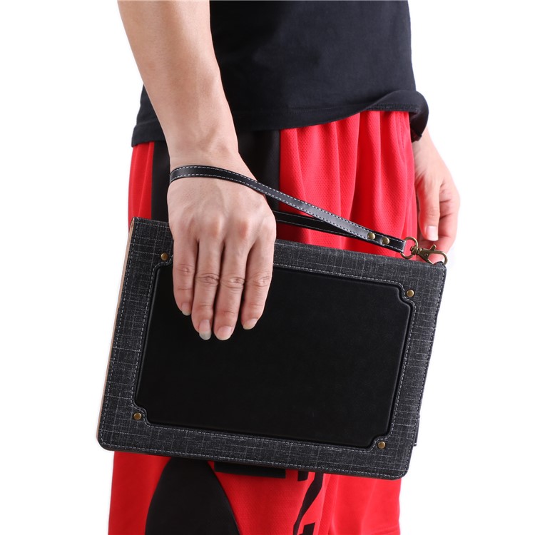 Splicing Cloth Texture PU Leather Wallet Stand Case with Strap for iPad Pro 10.5 (2017) - Black-9