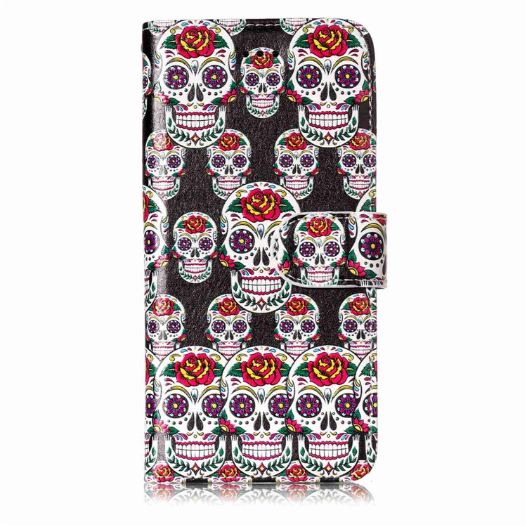 Embossed Pattern Leather Wallet Stand Case for iPhone 8 / 7 4.7 inch - Sugar Skull-2