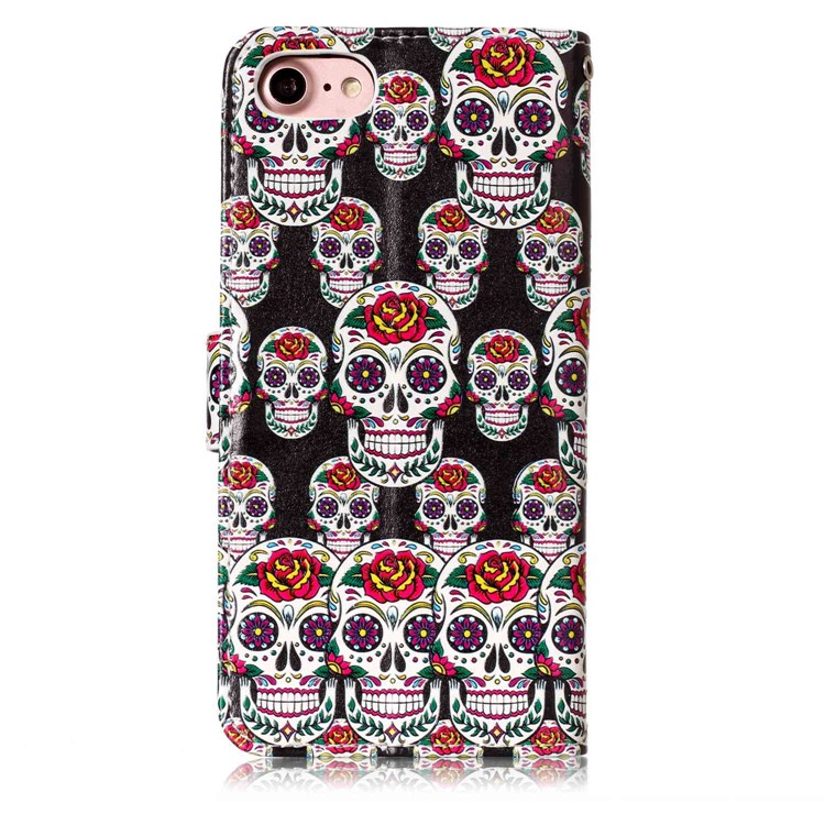 Embossed Pattern Leather Wallet Stand Case for iPhone 8 / 7 4.7 inch - Sugar Skull-3