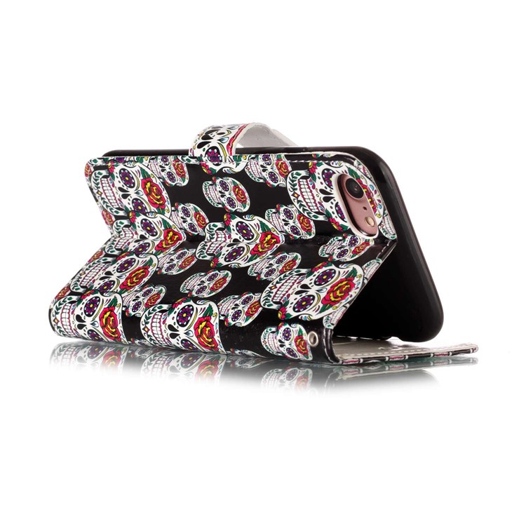 Embossed Pattern Leather Wallet Stand Case for iPhone 8 / 7 4.7 inch - Sugar Skull-6