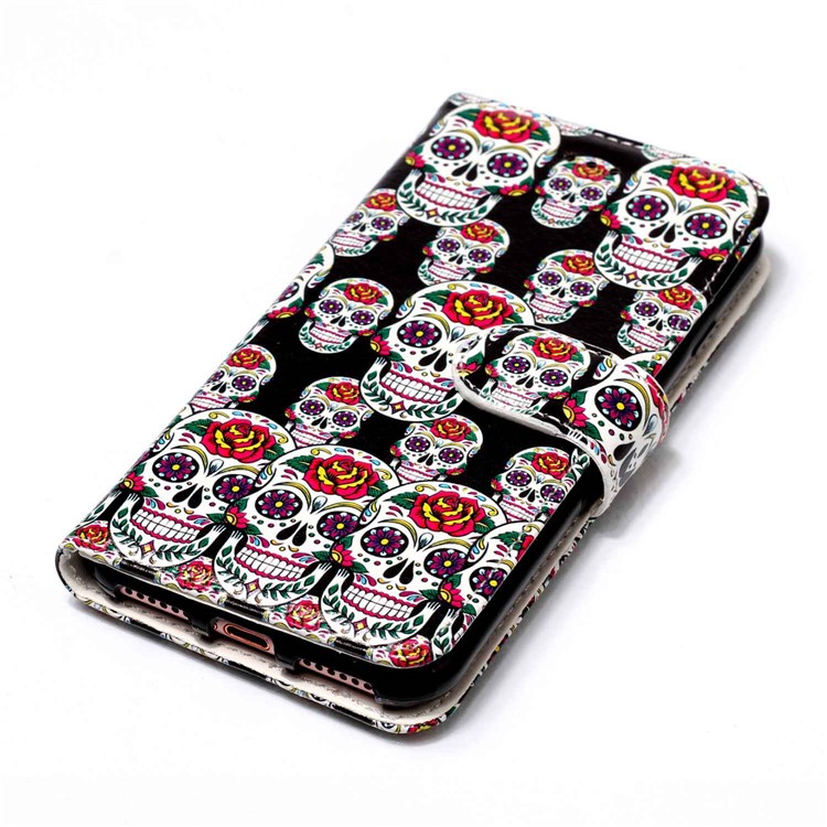 Embossed Pattern Leather Wallet Stand Case for iPhone 8 / 7 4.7 inch - Sugar Skull-7
