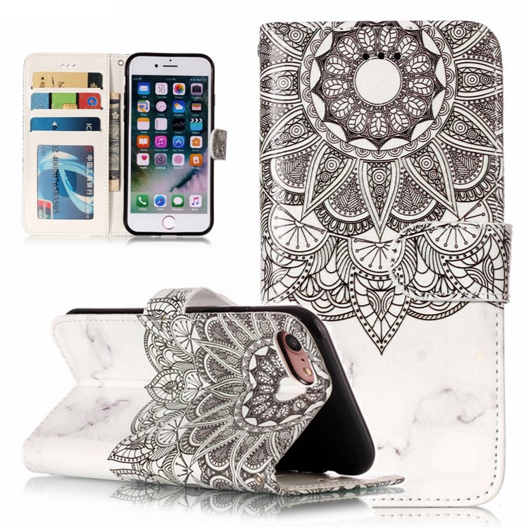 

Embossed Pattern Leather Wallet Stand Phone Casing for iPhone 8 / 7 4.7 inch - Henna Flower