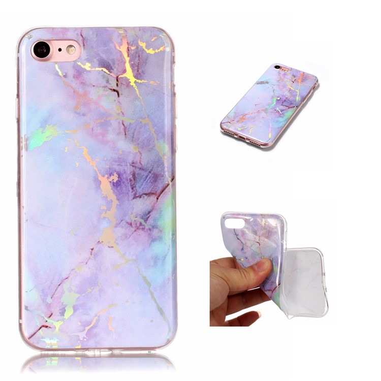 Marble Pattern Electroplated TPU Back Case for iPhone SE 2nd Gen (2020)/8/7 - Purple-1