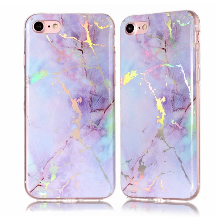Marble Pattern Electroplated TPU Back Case for iPhone SE 2nd Gen (2020)/8/7 - Purple-2