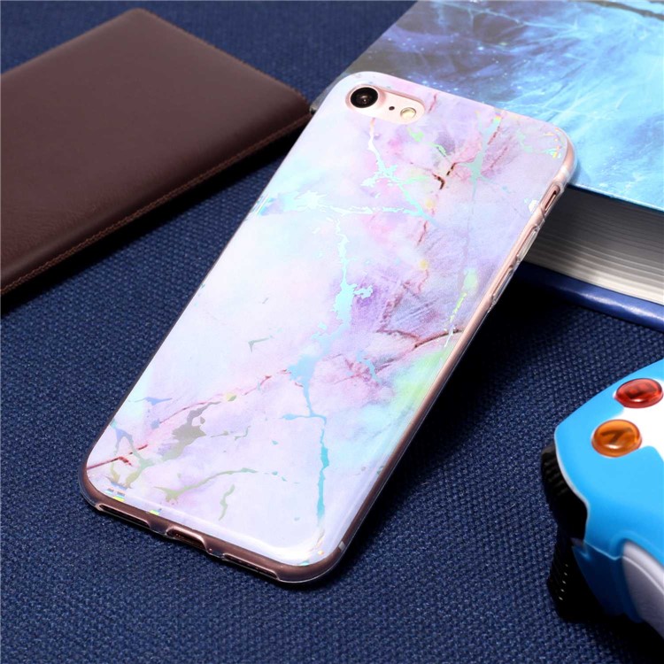 Marble Pattern Electroplated TPU Back Case for iPhone SE 2nd Gen (2020)/8/7 - Purple-6