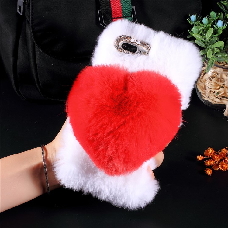 

3D Heart Shaped Soft Fur Coated TPU Cell Phone Cover for iPhone 8 Plus / 7 Plus - White