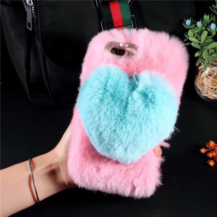 

3D Heart Shaped Soft Fur Coated TPU Mobile Phone Shell for iPhone 8 Plus / 7 Plus - Pink