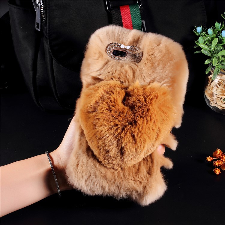 

3D Heart Shaped Soft Fur Coated TPU Mobile Casing for iPhone 8 Plus / 7 Plus - Brown