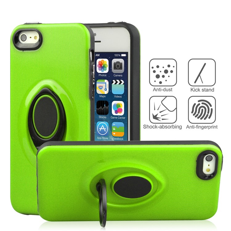 

ANGIBABE Vertical Stripe TPU PC Kickstand Cellphone Cover for iPhone SE / 5s / 5 - Green