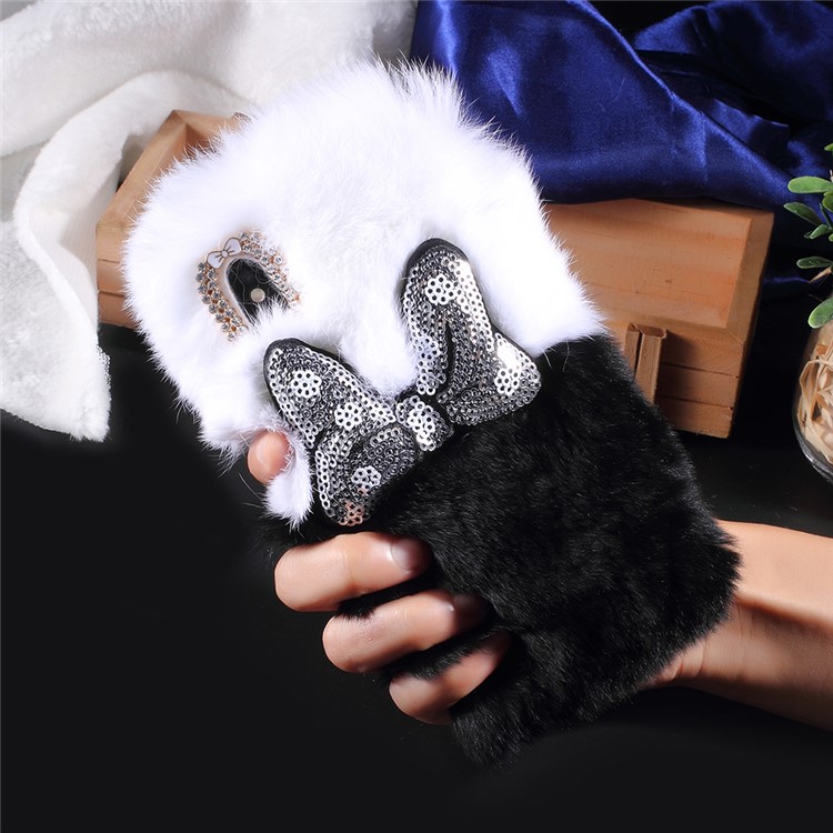 Bowknot Decor Contrasting Color Soft Fur Coated TPU Phone Case for iPhone X/10 - Black + White-1