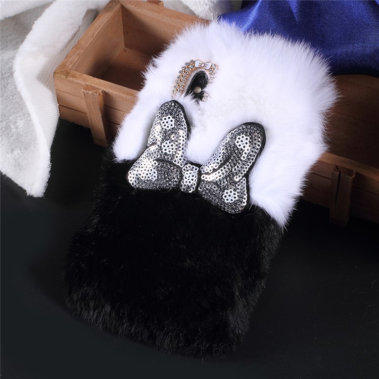 Bowknot Decor Contrasting Color Soft Fur Coated TPU Phone Case for iPhone X/10 - Black + White-2
