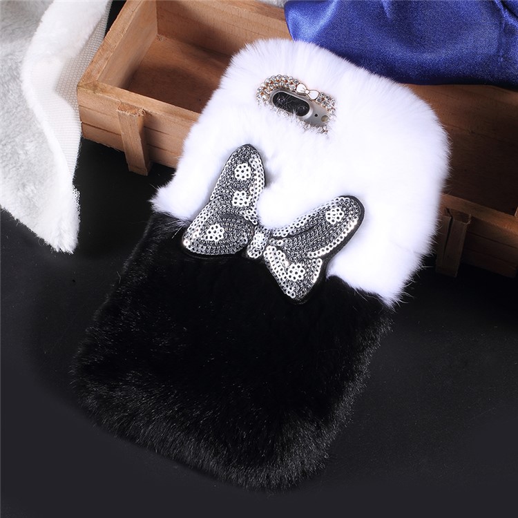 Bowknot Decor Contrasting Color Soft Fur Coated TPU Case for iPhone 8 Plus / 7 Plus - White + Black-2
