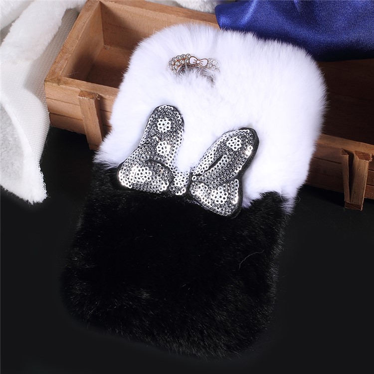 Bowknot Decor Contrasting Color Soft Fur Coated TPU Back Case for iPhone 8 / 7 - White + Black-2