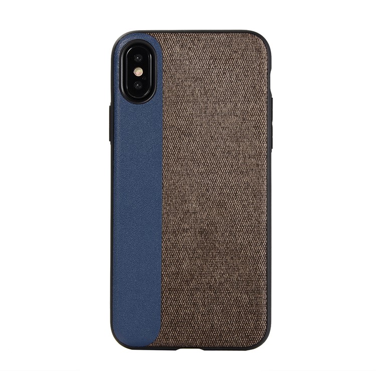 

PU Leather + Cloth Coated Splicing TPU Mobile Case for iPhone XS / X 5.8 inch - Blue + Coffee