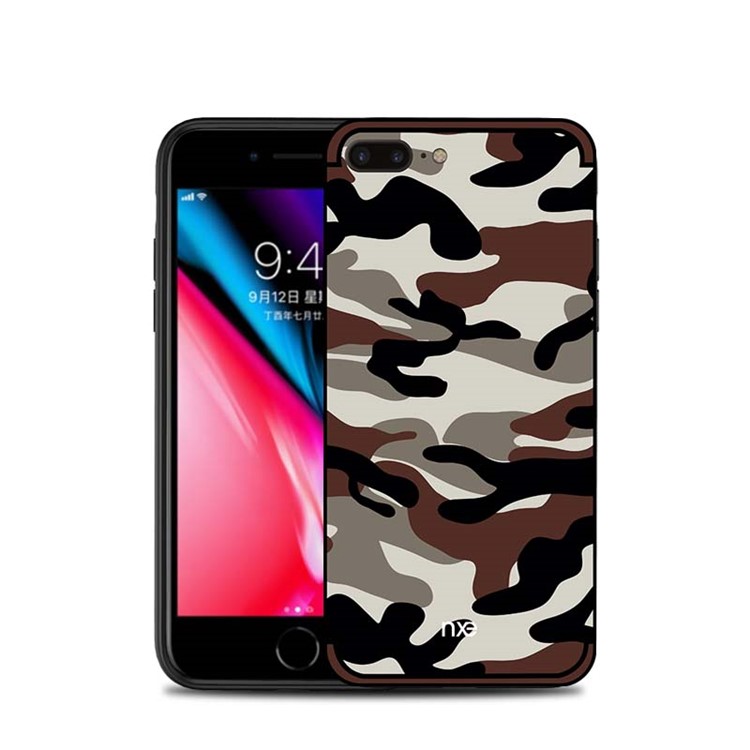 

NXE Camouflage PC + TPU Hybrid Cell Phone Case for iPhone 8 Plus / 7 Plus with Kickstand - Coffee