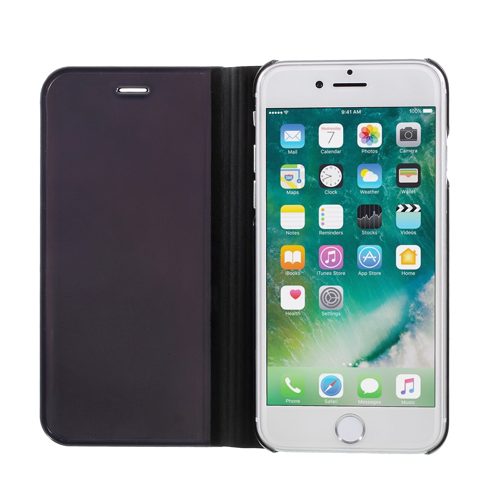 For iPhone 8/7 Plated Mirror Surface View Leather Cover with Stand - Black-10