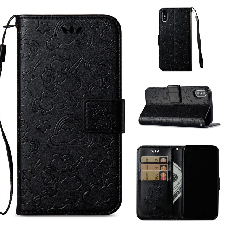 

Imprinted Unicorn Pattern Leather Wallet Case for iPhone X - Black