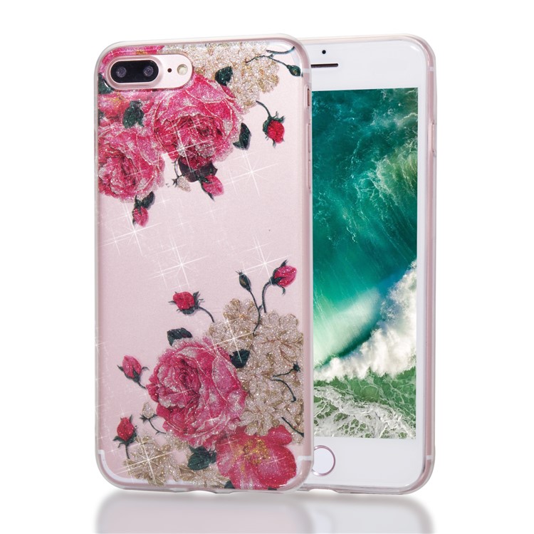 

IMD Glitter Powder Flexible TPU Mobile Shell for iPhone 8 Plus / 7 Plus 5.5 inch - Blooming Flowers