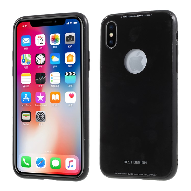 TPU Edges + Acrylic Mirror-like Back Hybrid Case for iPhone X - Black-1
