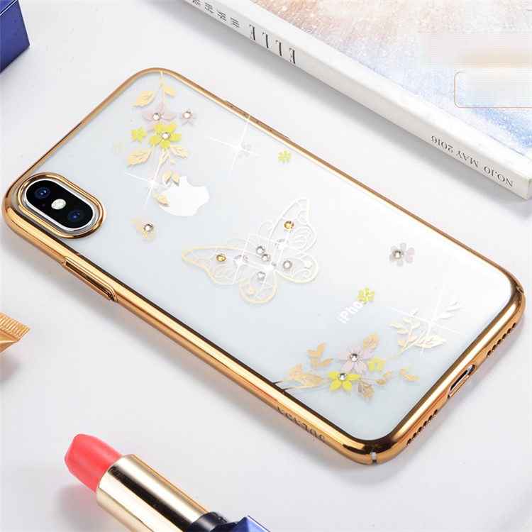 

SULADA Rhinestone Decoration Plating Flower Butterfly Pattern PC Hard Case for iPhone X/10 - Gold, iPhone X
