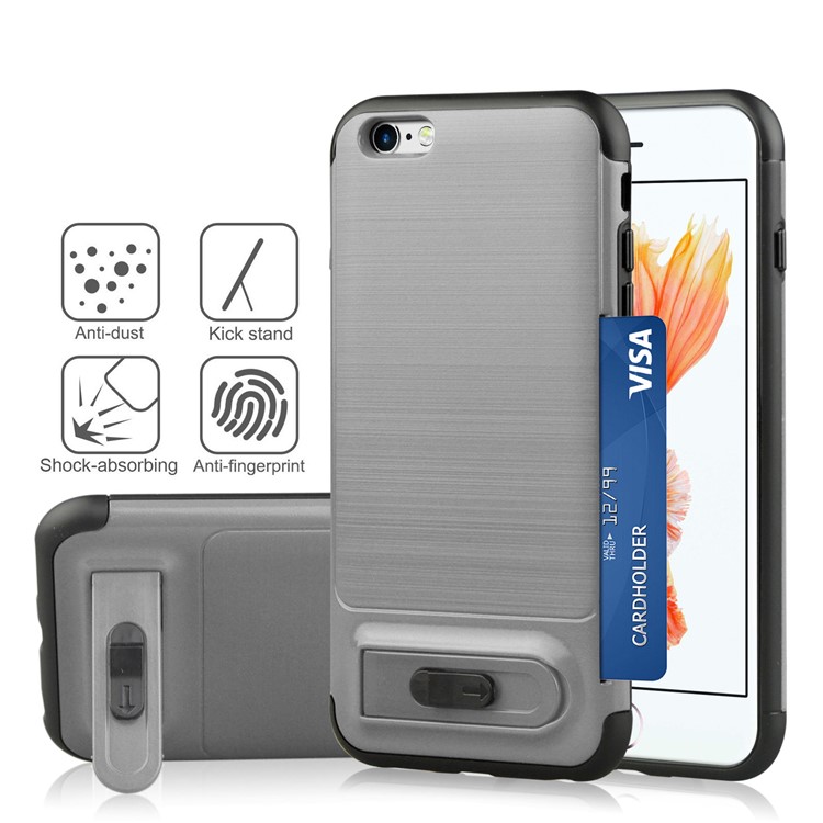 

ANGIBABE Brushed Card Holder Kickstand TPU+PC Hybrid Shell for iPhone 6s / 6 - Light Grey