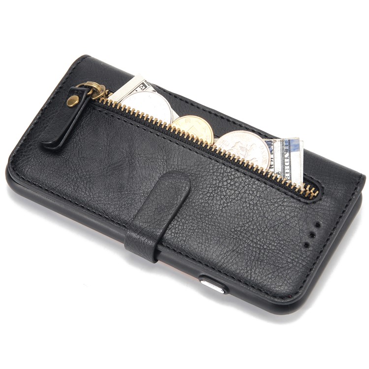 2-in-1 Zipper Pocket Leather Wallet Case + Detachable TPU Cover for iPhone 8/7 4.7 - Black-10